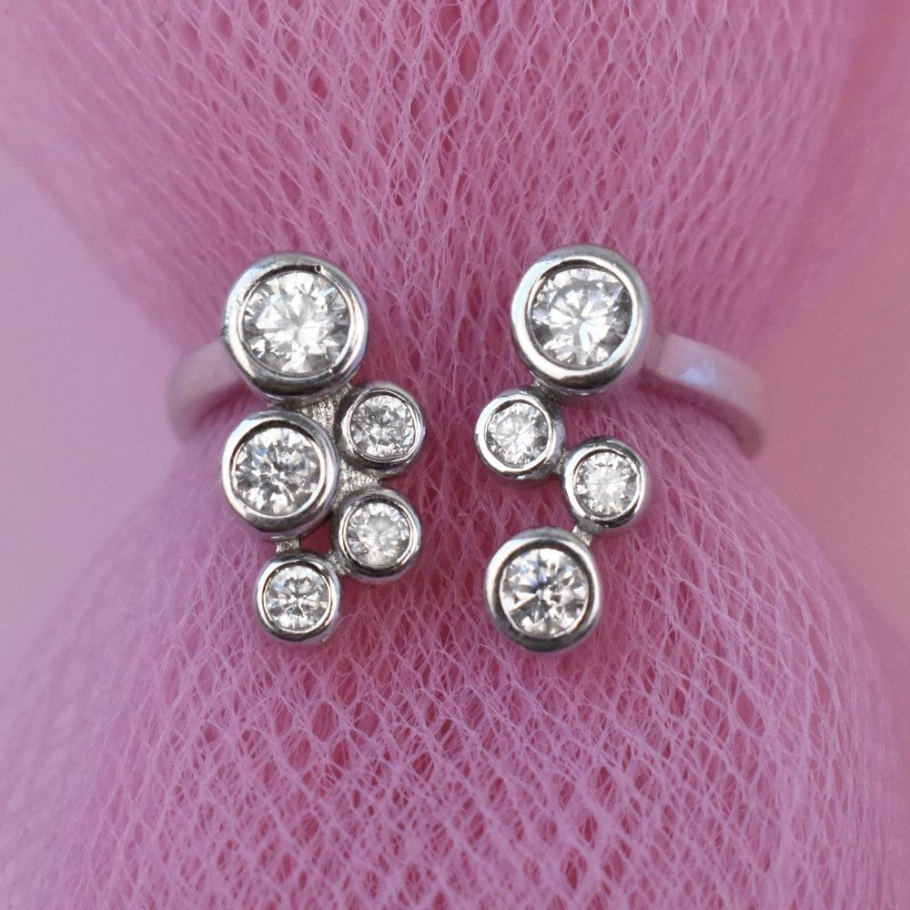 Adjustable open ring size 6 US, dainty thin cz crystal ring sterling silver